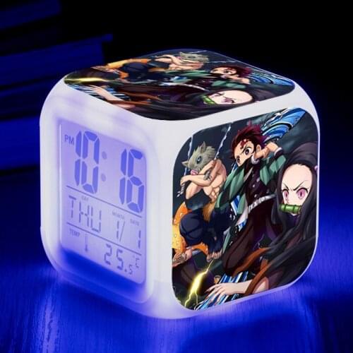 Demon Slayer Kimetsu No Yaiba Tsuyuri Kanawo Alarm Clock LED 7 Color Changing Touch Light Funny Kids Toys Figure Despertador