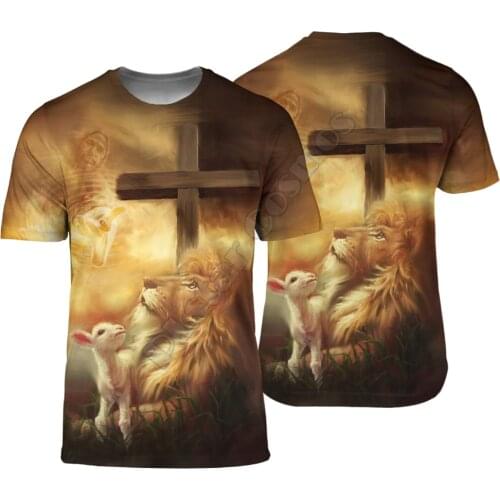 PLstar Cosmos Jesus Lion 3D Printed t-shirt Harajuku Streetwear T shirts Hip hop Men For Women Short Sleeve 03
