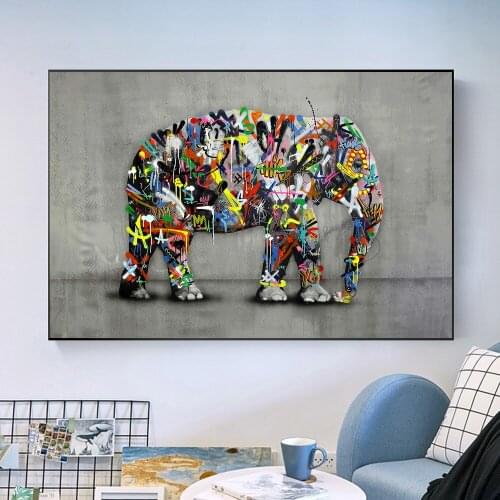 African Wild Elephant Canvas Printings Painting Colorful Graffiti Art Posters and Prints Wall Art Animal Picture for Living Room