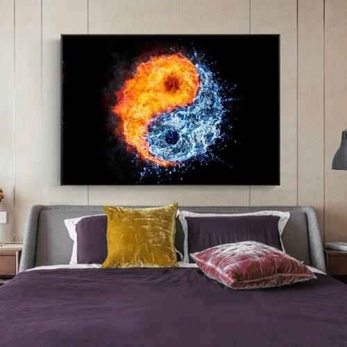 Fire and Water Canvas Paintings Print On Canvas Wall Art Prints Pop Art Yin And Yang Wall Decoraitve Pictures Home Decoration