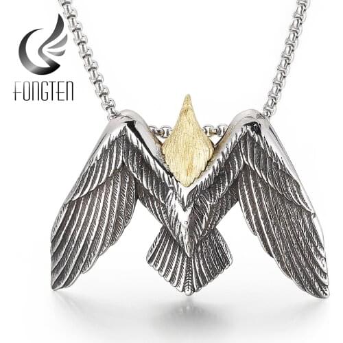 Fongten Classic Punk Eagle Pendant Necklace High Quality Metal Stainless Steel Animal Hip Hop Men Jewelry