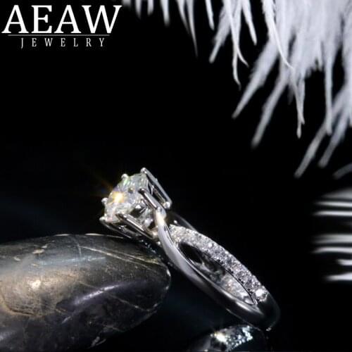 AEAW 1 Carat 18k White Gold Moissanite Ring Wedding/Engagement Rings For Women Womens Ring Jewelry