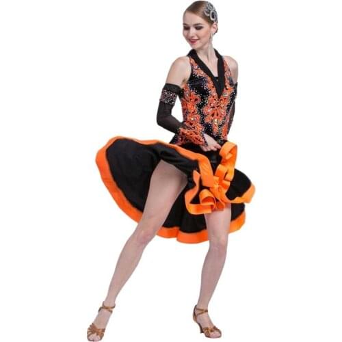 L-17196 Kid Latin dance competition dress adult female new samba cha-cha hand stick stone dance performance dress