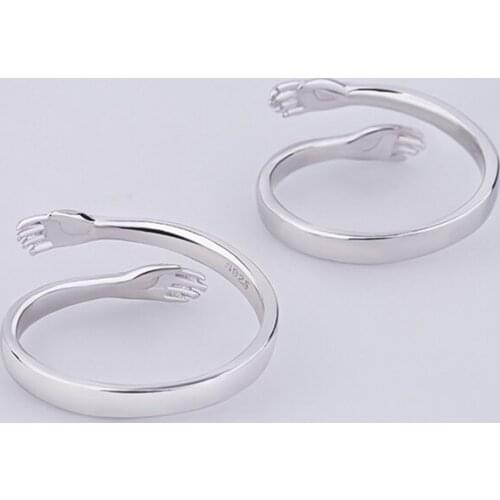 Fashion Warm Hug Hand Shape Simple Cuff Ring Love Hug Couple Open Ring Ring Commemorative Jewelry
