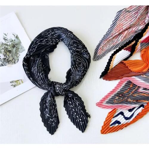 Fashion Women Pleated Scarf Long Silk Folded Square Scarf Crinkle Hair Band Female Neck Scarves All-match Handbags Decoration