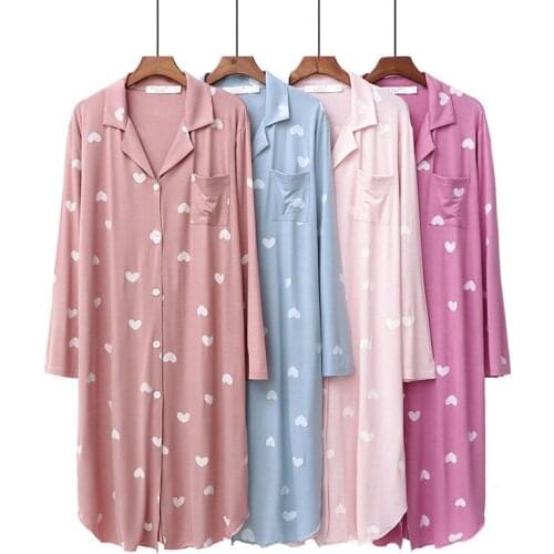 Modal Cotton Nightshirt Spring Autumn Nightgowns Women Long Sleeve Sweet Print Nightwear Female Casual Loose Night wear Dress