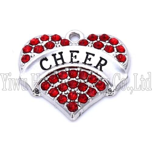 New Arrival Hot Selling 20 pcs a lot rhodium plated CHEER with red/pink/blue/white crystal heart pendant
