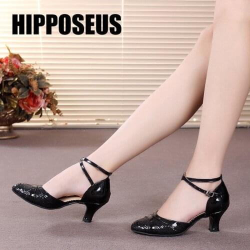 Hipposeus Latin Dance Shoes for Woman Girls Ladies Ballroom Modern Tango Jazz Dancing Shoes Closed Toe Rubberr sole Dropshipping