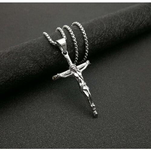 POTCET Neutral Stainless Steel Catholic Jesus Cross Titanium Steel Pendant Necklace Geometric Fashion Hip Hop Party Jewelry