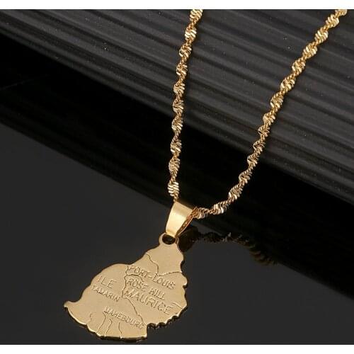 Gold Color ILE Maurice Map Pendant Necklace The Republic of Mauritius Map Jewelry