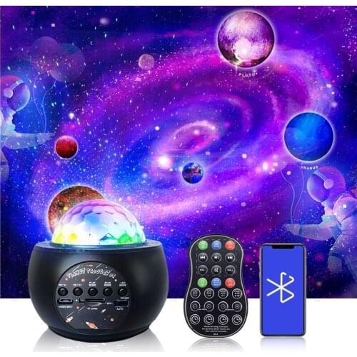 10 Planet Water Pattern Starry Sky Projector Lamp Wireless Remote Control Music Night Light 5V Blue Tooth IT Card Decor Lighting