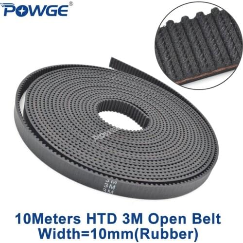 POWGE HTD 3M open timing belt width 10mm Length 10000mm Neoprene Rubber Fiberglass HTD3M Belt 3M-10 open belt Laser CNC 10meters