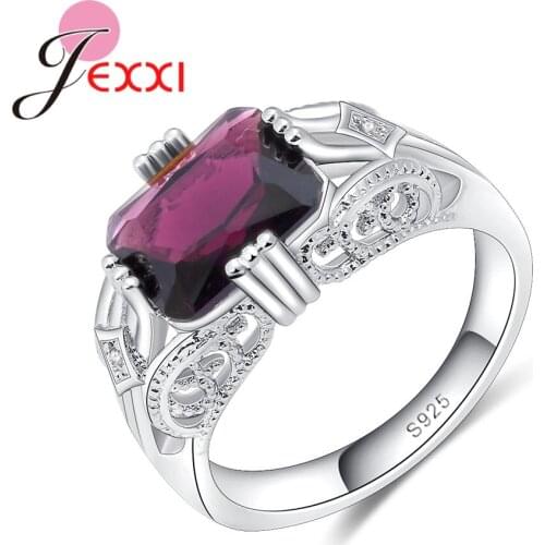 Luxury Crystal Rings For Women 925 Sterling Silver Rings For Girls Wedding Engagement Lady Rings Classic hollow Elegant