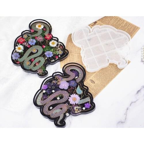 DIY Crystal Epoxy Resin Mold Mirror Snake Skull Plate Decoration Dish Silicone Mold For Resin