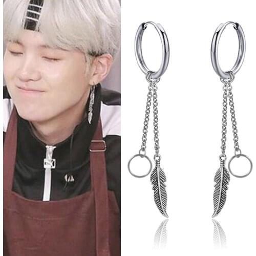 1pc KPOP Korean bangtan Boys DNA V Wing Leaf Feather Stud Earrings Fashion punk Jewelry Accessories For Mens Womens Earring Gift