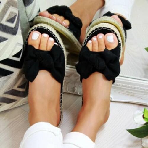 Women Bowknot Slippers 2021 Summer Casual Beach Muffin Slip On Platform Ladies Sandals Dress Party Peep Toe Female Sandals