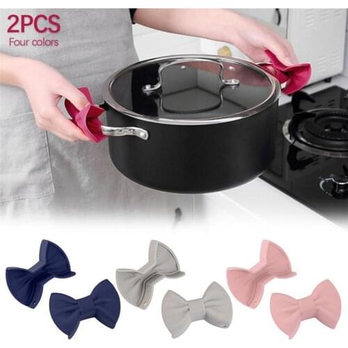 2Pcs Bowknot Silicone Pot Holder Oven Mitts Finger Protector Pinch Grips Heat Resistant Non-slip Pot Holder For Cooking Baking