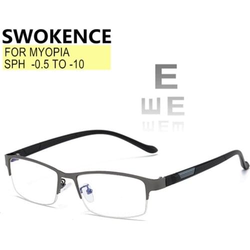 SWOKENCE Nearsighted Glasses Myopia Prescription -0.5 to -10 Women Men Half Frame Optics Diopter Anti Blue Ray Photochromic F079