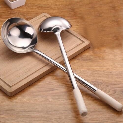 Extended Pot and Spoon Cooking Shovel 304 Stainless Steel Thickened Shovel Spoon Chef Kitchen Cooking Supplies Wooden Handle