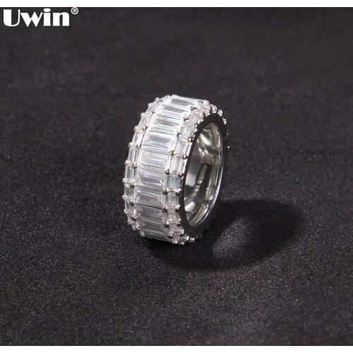 UWIN Fashion Jewelry 11mm Baguette CZ Rings for Men and Women AAA Iced out Square Cubic Zirconia Rings Gift for Drop Shipping
