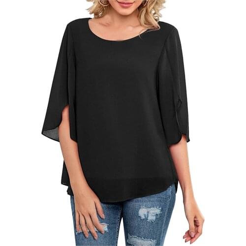 Plus Size Women Clothing T-Shirts For Girls Broadcloth Leisurely Loose Chiffon Top Three-Quarter Sleeves Summer Women Clothing