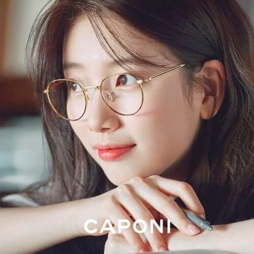 CAPONI Anti Blue Light Glasses Women Titanium Frame Round Clear Computer Glasses Photochormic Optical Eyeglasses 2020 New BF1820