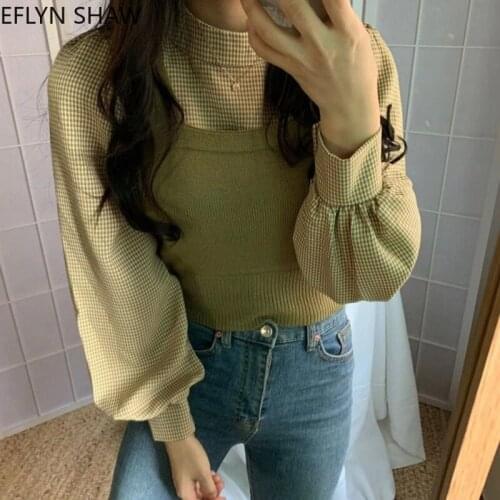 Vintage Style Women Two Piece Sets Retro Lolita Plaid Shirts and Kint Vest 2 Piece Sets Korean Sweet Girls Sweat Suits Clothing