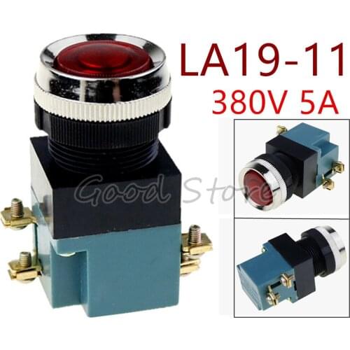1PCS LA19-11 Red P50 Momentary 25mm 5A 380V Circular small size Flat round Push button switch