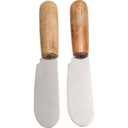 2Pcs Butter Spatula Stainless Steel Blade Wooden Handle Cheese Sandwich Slicer Spatula Cakes Making Spatula Kitchen Safety Tool