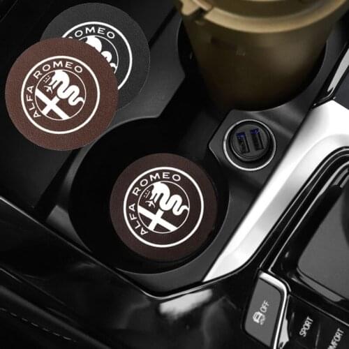 2Pcs Anti Slip Cup Mat Car Logo Coaster Anti-dirt Pad Accessories For Alfa Romeo 159 Giulietta 147 Mito Giulia 156 166 Stelvio