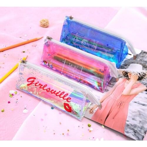 20pcs/set Laser Pencil Case Quality PU School Supplies Transparent sequins Gift Pencilcase School Cute Pencil Box School Tools