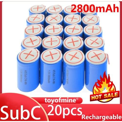 20pcs 1.2V Ni-Mh 4/5 SubC Sub C 2800mAh Battery Blue Cell with Tab Rechargeable battery