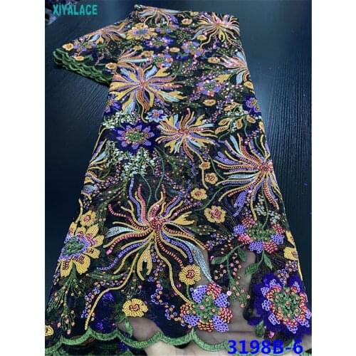 2020 African lace fabric high quality sequins fabric embroidery tulle lace fabric for nigerian wedding dress 3198b
