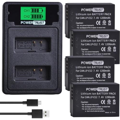 4pcs LP-E12 LPE12 Camera Battery + LCD USB Dual Charger with Type C Port for Canon M 100D Kiss X7 Rebel SL1 EOS M10 EOS M50 DSLR