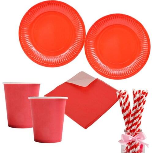 85pcs/set Solid color Disposable tableware Happy Birthday Paper plate cup napkin straw wedding baby shower birthday party decor