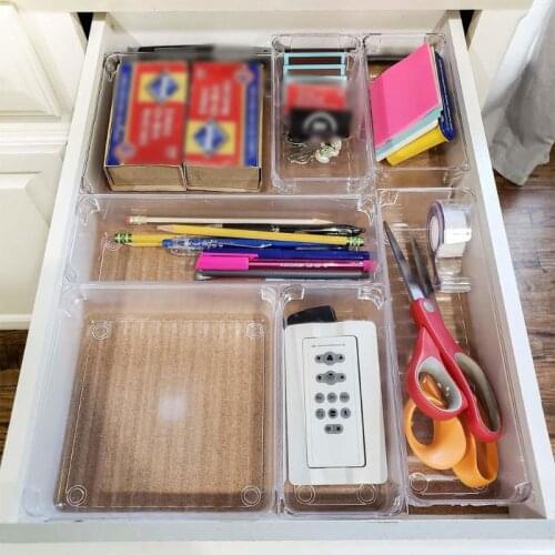 9 Pcs Desk Drawer Organizer Trays 4-Size Bathroom Drawer Tray Dividers Plastic Vanity Organizers Storage Bins for Makeup