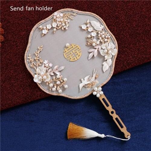 9 Style Vintage Chinese Style Mariage Wedding Fans Bamboo Bride Round White Silk Fan Home Table Decoration Japanese Hanfu