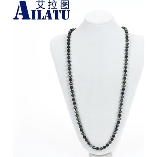 Ailatu Women and Ladies Gift Jewelry Natural 8mm Green Color Eye Stone Beads Fashion Necklace Healing Balance Prayer Male