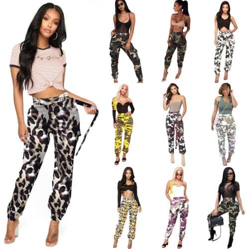 Multi Pockets with Belt 12 Colors Camouflage Pencil Pants Women Loose Sweatpants Casual Cotton Trousers Streetwear Fall 2020 New