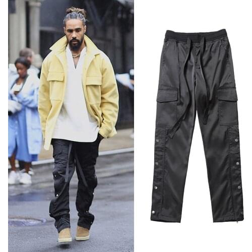 Black Snap Button Pants Mens Streetwear Punk Hip Hop Sweatpants Mens Pants