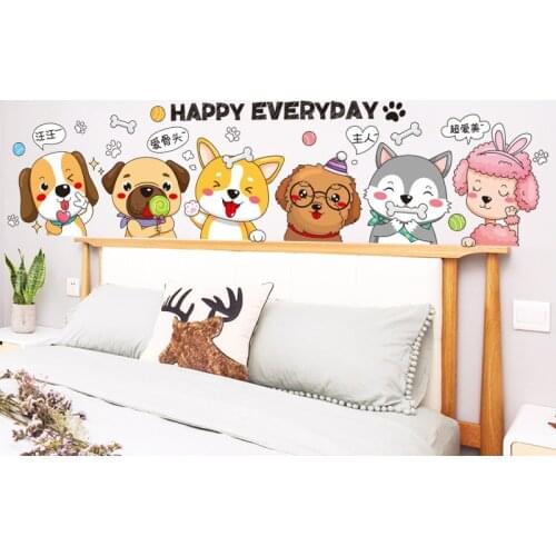 Cartoon Dogs Wall Stickers Boy Bedroom Kids Room Decor Self-adhesive Wallpaper DIY Fridge Stickers Nursery Wall Decoration Mural