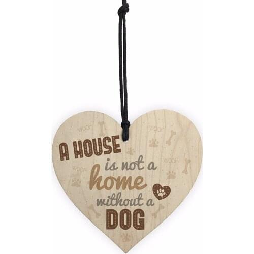 Meijiafei Home Without A Dog Wooden Hanging Heart Wall Sign Plaque Sign for Dog Animal Lover