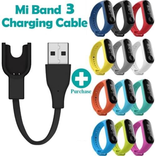 USB Charging Cable For Mi Band 3 Charger Cord Replacement Smart Adapter For Xiaomi MiBand 3 Charging Cable Silicone Wrist Strap