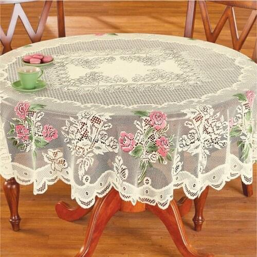 Round White Lace Tablecloth Dining Table Cover Cloth Vintage Floral Rose Cover Elegant Dining Tablecloth Table Party Home Decor