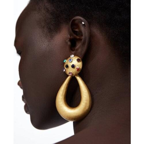 LEADERBEADS 2019 ZA Vintage Crystal Gold Water Drop Earrings Womens Trendy Brand Dangle Brincos for Christmas Gift Jewelry