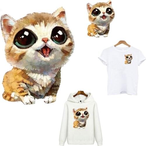 Cute Cat DIY Heat Transfer Patches for Clothing Applique Badges Baby Clothes Decoration Cute Cartoon Patch Applique Kid Clothes