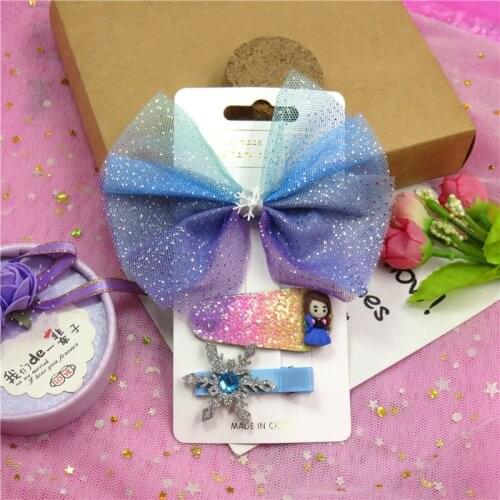 3PCS/LOT Cute Blue Elegant Baby Girls Clips Leather Bow Child Tie Knot Creativity Handmade Hairpins Hair Accessories For Kids