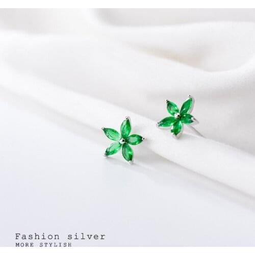 Cute Fresh Female Small Flower Stud Earrings Charm Silver Color Jewelry Earring CZ Emerald AAA Zircon Wedding Earrings for Women