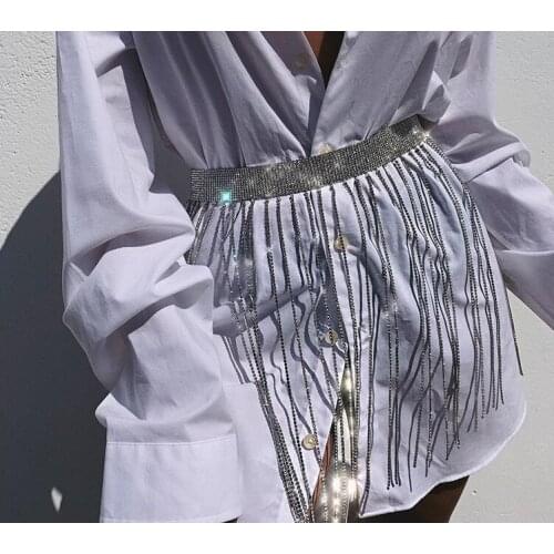 European and American Fashion Trendy Fully-jewelled Belt Rhinestones Studded Tassel Belt Female Chain Belt Harajuku Women Belt