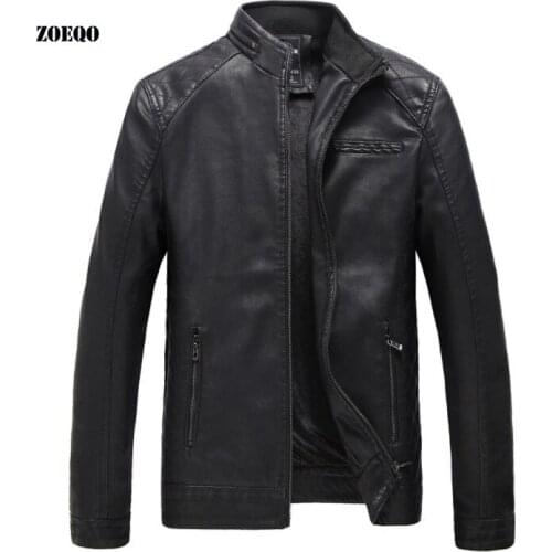 ZOEQO Leather Jacket Men Fashion Autumn Motorcycle PU Leather Male Winter Jackets Outerwear Faux Leather Coat PU Jacket For Men